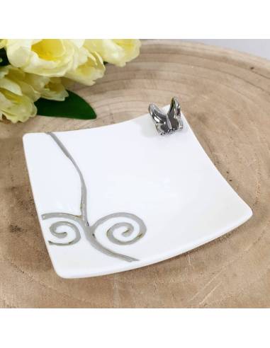 Bomboniere svuotatasche ceramica bianca farfalla argentata