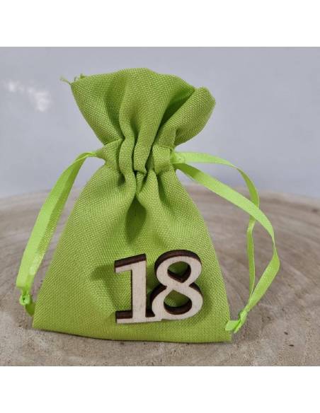 Portaconfetti 18 anni verdi con numero in legno