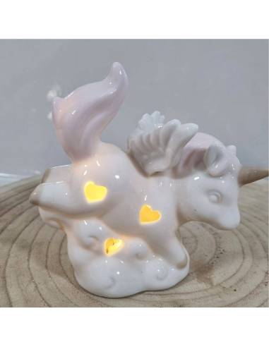 Lampada bomboniere unicorno femmina ceramica porcellanata