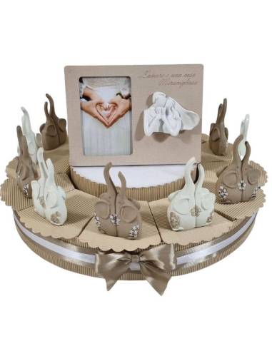 Bomboniere elefanti intrecciati torta portaconfetti