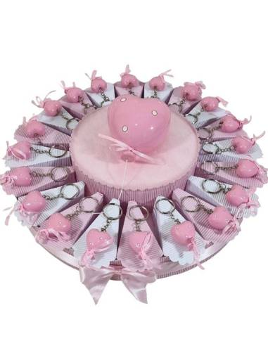 Torte di bomboniere per Battesimo palloncini rosa portachiavi