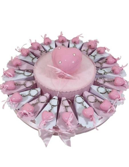 Torte di bomboniere per Battesimo palloncini rosa portachiavi