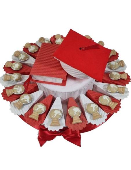 Torta bomboniere laurea mappamondo magnete confetti rossi