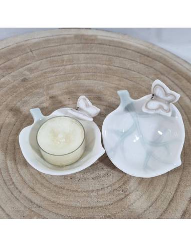 Portacandele bomboniere Yankee Candle foglia con farfalla