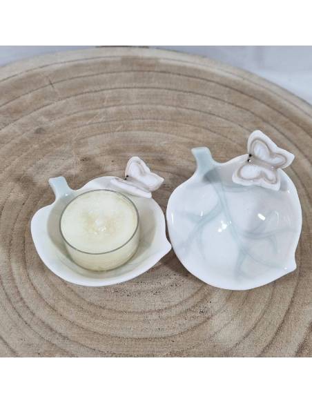 Portacandele bomboniere Yankee Candle foglia con farfalla