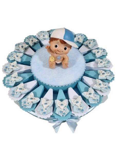 Torta bomboniere nascita bimbo fiocchi calamite azzurri