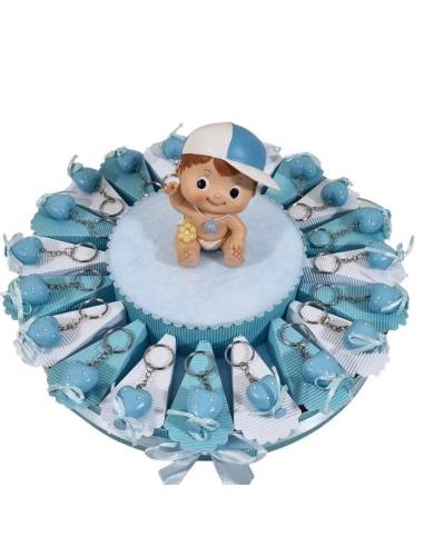 Torta di bomboniere Battesimo bimbo palloncini portachiavi cuore