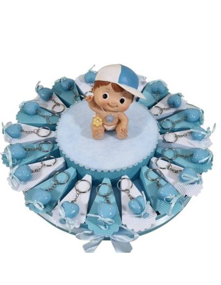 Torta di bomboniere Battesimo bimbo palloncini portachiavi cuore