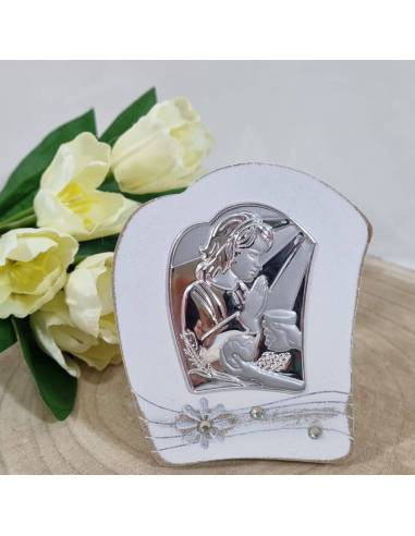 Bomboniere Comunione maschio sacre portaritratto shabby placca argento