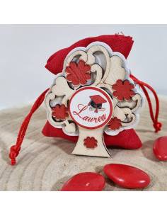 Portaconfetti laurea albero della vita rosso in legno