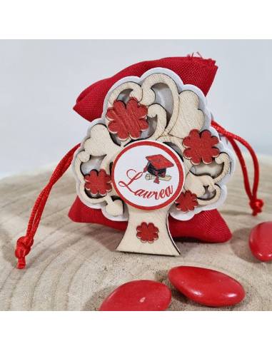 Portaconfetti laurea albero della vita rosso in legno