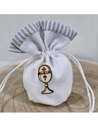 Sacchetti bomboniere Comunione orlo rigato e calice centrale
