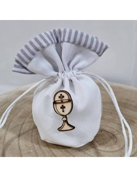 Sacchetti bomboniere Comunione orlo rigato e calice centrale