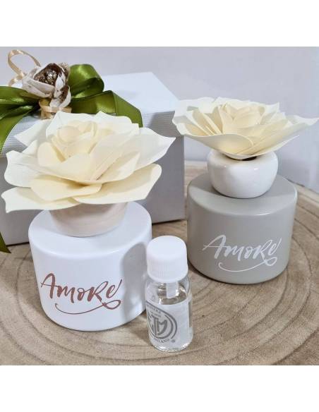 Profumatore fiore legno bomboniere scritta amore