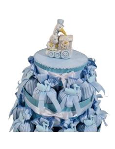 Sacchetti nascita maschio cicogna gessetto azzurro torta espositiva
