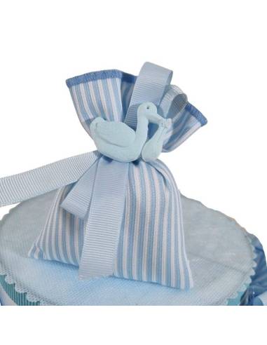 Sacchetti portaconfetti nascita bimbo in tessuto a righe celeste e bianco