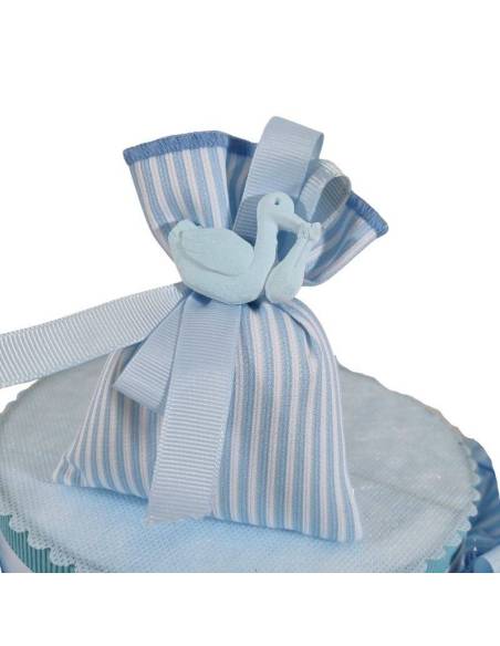Sacchetti portaconfetti nascita bimbo in tessuto a righe celeste e bianco