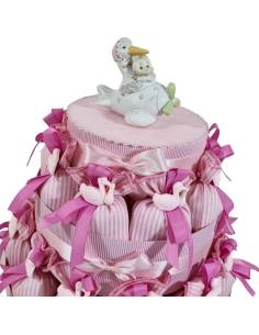 Sacchetti nascita femmina cicogna gessetto rosa torta espositiva