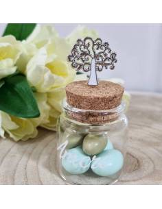 Bomboniere matrimonio con vasetti di vetro albero della vita spillone