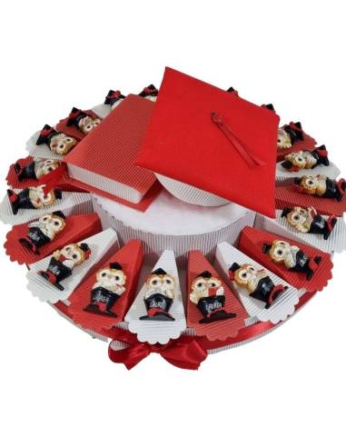 Torta bomboniere laurea gufo magnete con tocco e scritta laurea