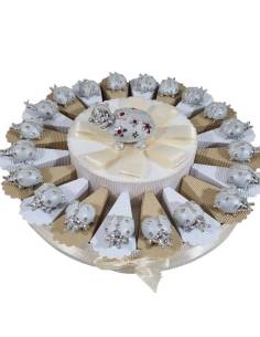 Torta bomboniere Comunione elegante coccinelle argentate e bianche