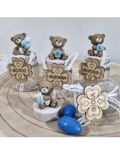 Bomboniere orsetto barattolo portaconfetti bimbo quadrifoglio frase