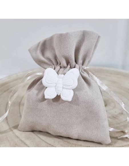 Bomboniere sacchetti portaconfetti camoscio farfalla gessetto