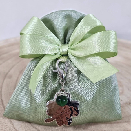 Bomboniere quadrifoglio charm acciaio con perla in pietra verde
