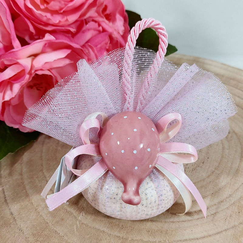 Saponette bomboniere palloncino magnete ceramica rosa Battesimo