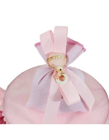 Torta bomboniere nascita bimba gessetti sonaglio sacchetto| Sindy Bomboniere