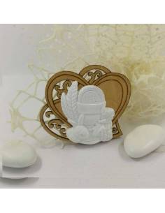 Gessetti comunione su base di legno a cuore stilizzato