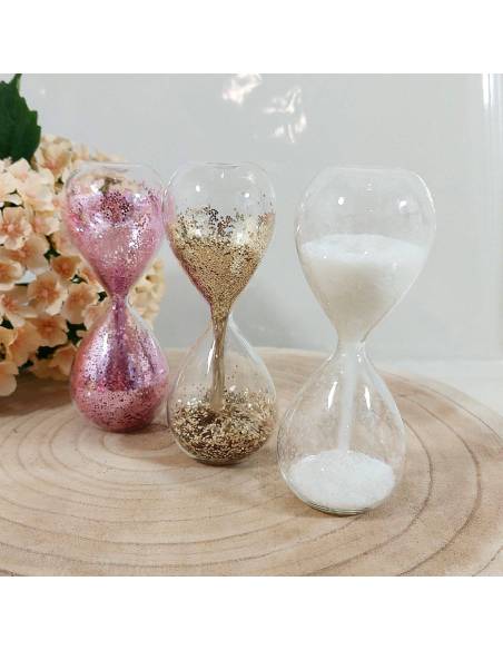 Clessidra bomboniere sabbia glitter rosa oro o bianca