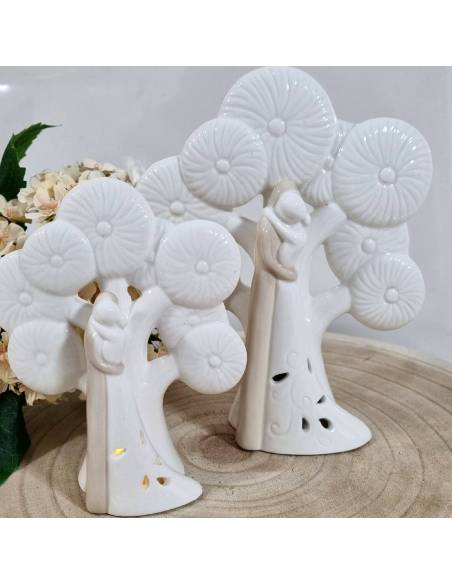 Bomboniere matrimonio sposi albero della vita porcellana luce led