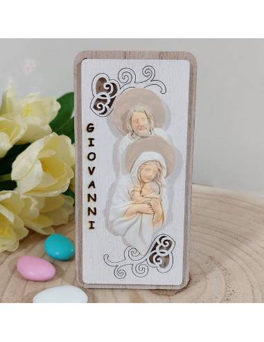 Bomboniere Battesimo Sacra Famiglia in legno personalizzate