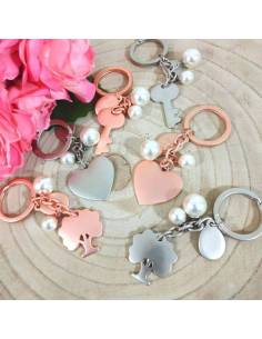 Portachiavi Bomboniere Matrimonio Satinati Rosa e Argento con Perle
