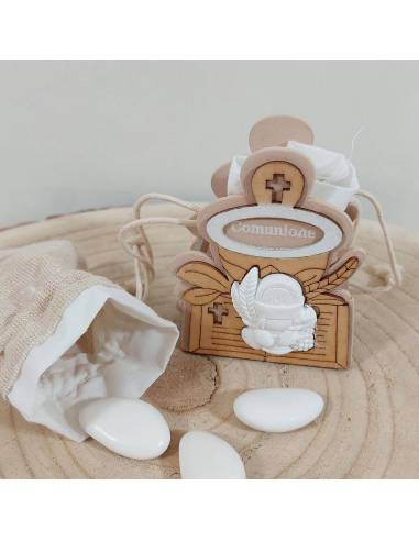 Scatole portaconfetti Comunione calice legno gessetto centrale