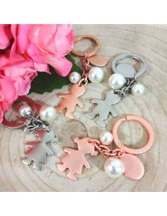 Bomboniere portachiavi rosa gold e argentato bambini Battesimo