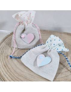 Sacchetti nascita per confetti cuore legno pois
