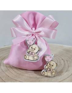 Bomboniere orsetto pendente in legno con palloncini azzurri o rosa 2