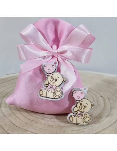 Bomboniere orsetto pendente in legno con palloncini azzurri o rosa