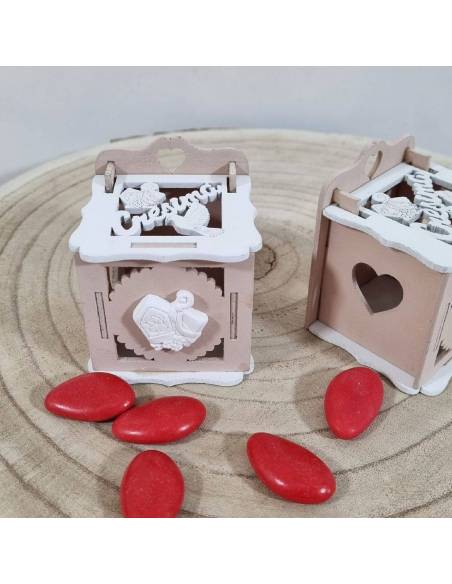 Scatole portaconfetti Cresima legno colomba e gessetto sacro