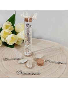 Pendente scritta Comunione per bomboniere in acciaio