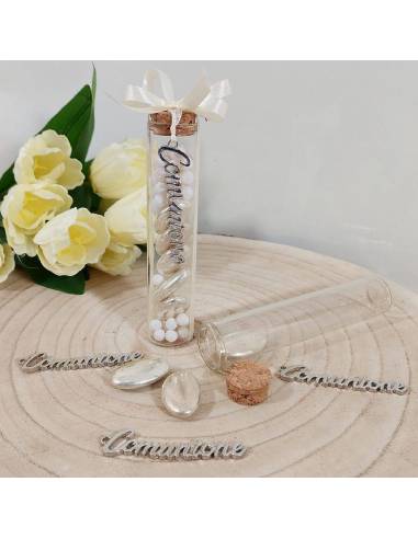 Pendente scritta Comunione per bomboniere in acciaio