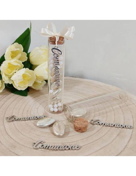 Pendente scritta Comunione per bomboniere in acciaio