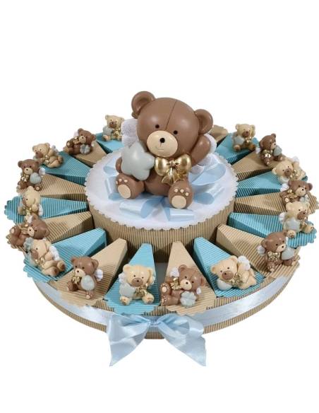 Torta bomboniere orsetti fiocco dorato