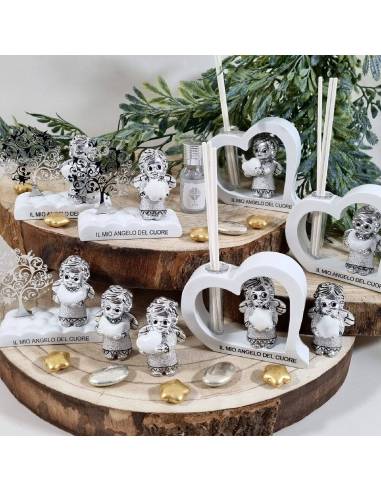 Profumatore bomboniere solidali angeli argentati nel cuore bianco