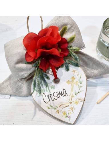 Bomboniere Cresima originali cuore in legno profumato appendino