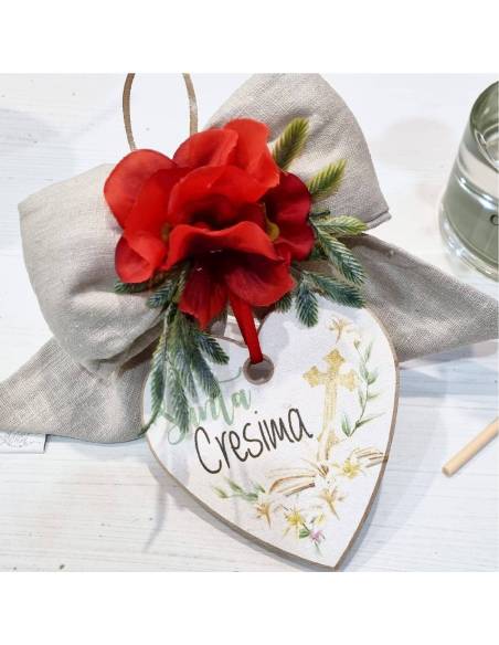Bomboniere Cresima originali cuore in legno profumato appendino