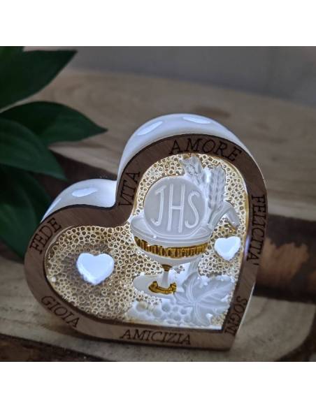 Bomboniere Comunione originali cuore sacro luce led frasi
