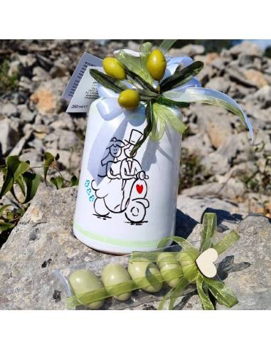Bomboniere olio bottiglia in ceramica Pugliese dipinta a mano per matrimonio
